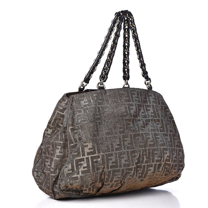 Fendi Metallic Lurex Zucca Mia Tote Brown 2 of 15
