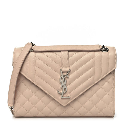 Saint Laurent Grain De Poudre Textured Mixed Matelasse Medium Triquilt Monogram Satchel Marble Pink 1 of 11