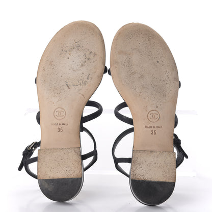 Chanel Grosgrain Pearl Sandals 35 Black 5 of 7