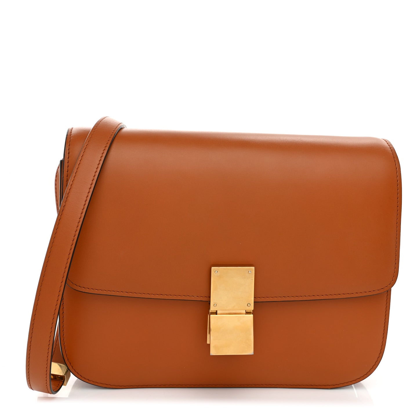 Box Calfskin Medium Classic Box Flap Bag Tawny