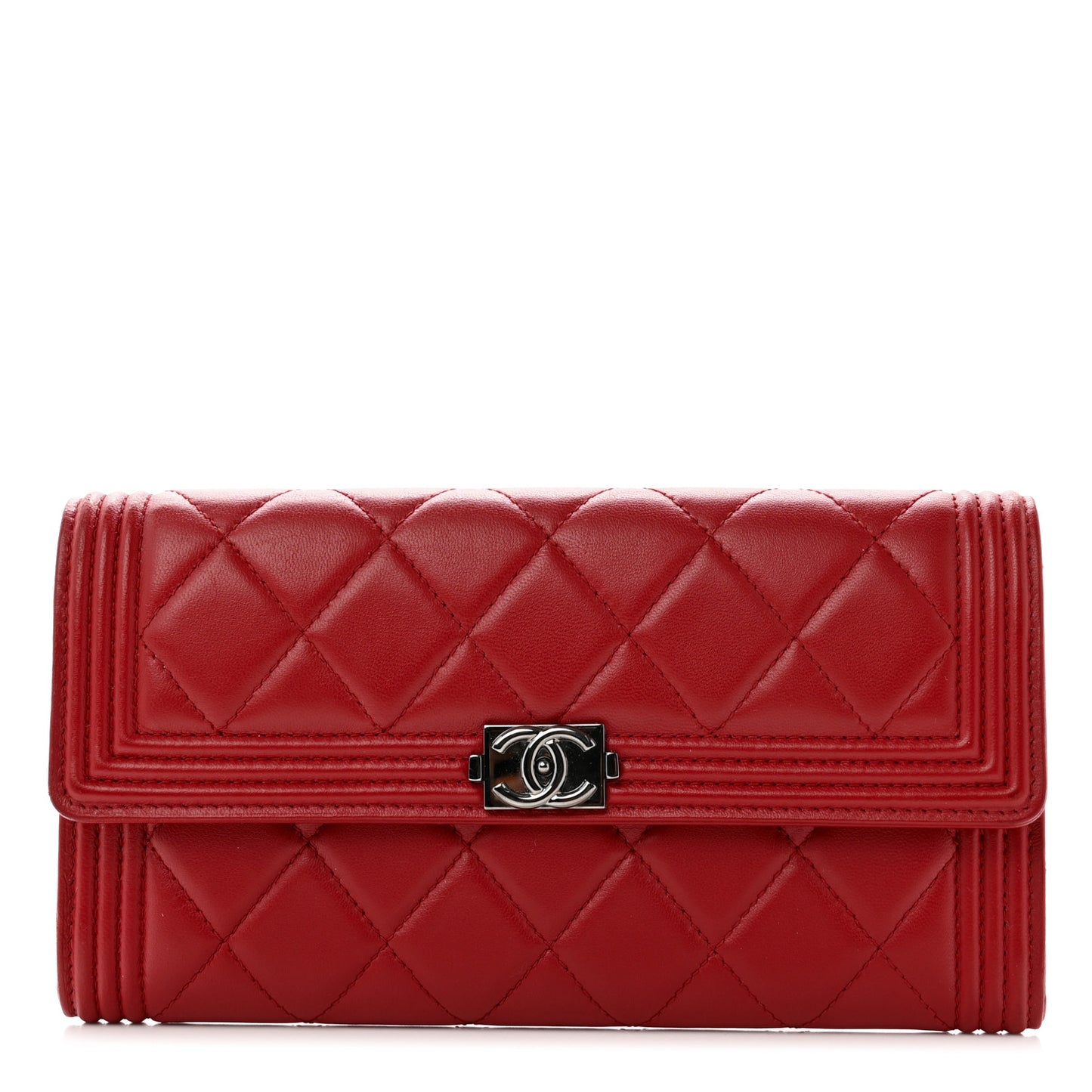 Lambskin Quilted Boy Flap Wallet Red
