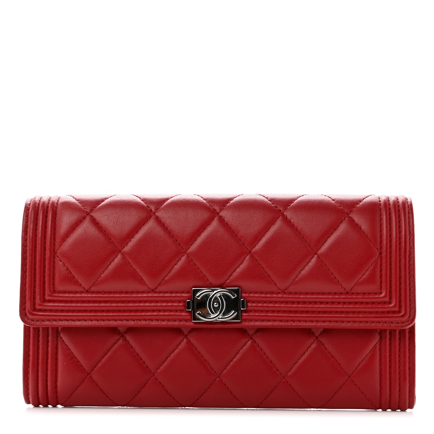 Chanel Lambskin Quilted Boy Flap Wallet Red 1 of 8
