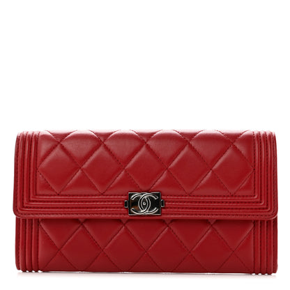 Chanel Lambskin Quilted Boy Flap Wallet Red 1 of 8