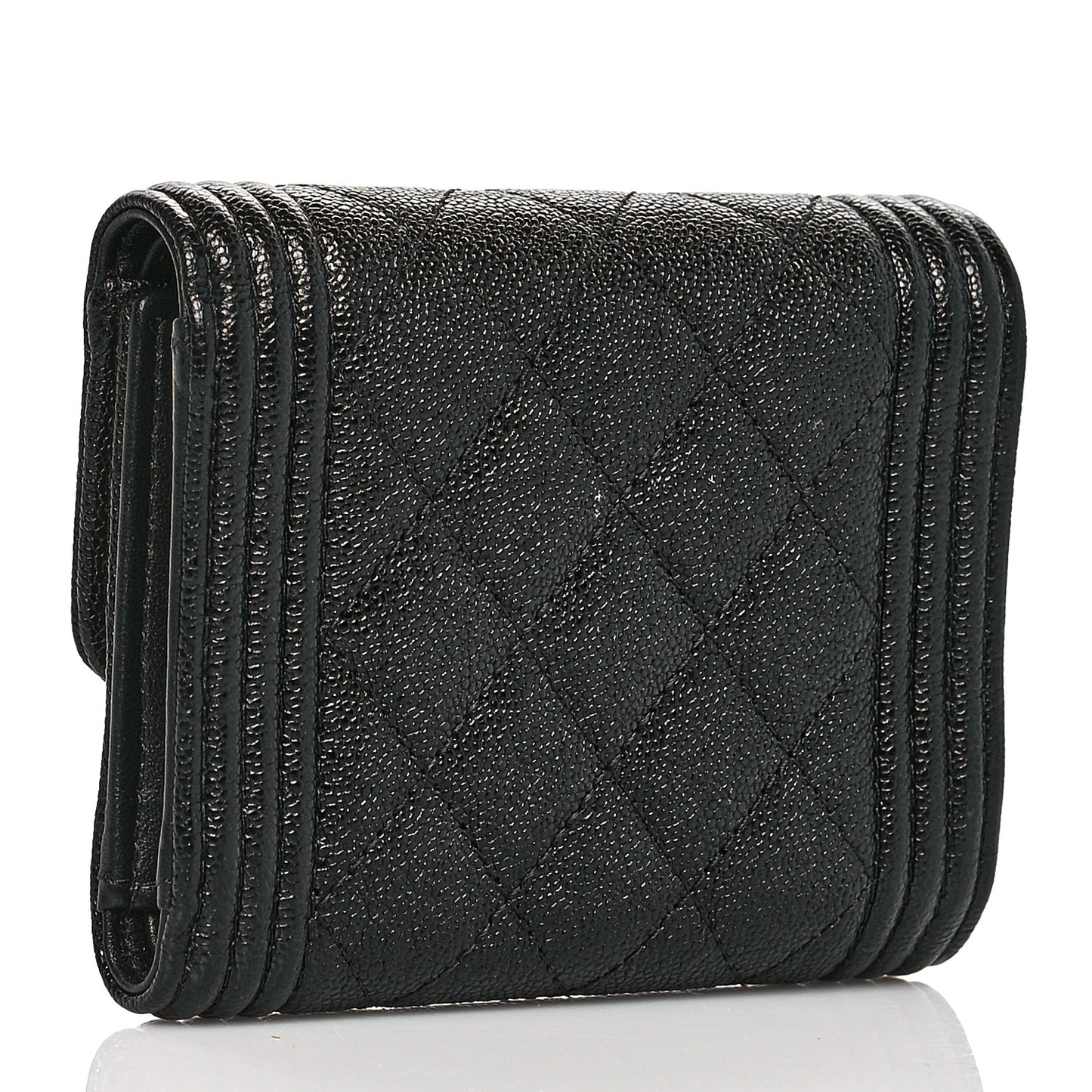 Caviar Quilted Compact Boy Wallet Black