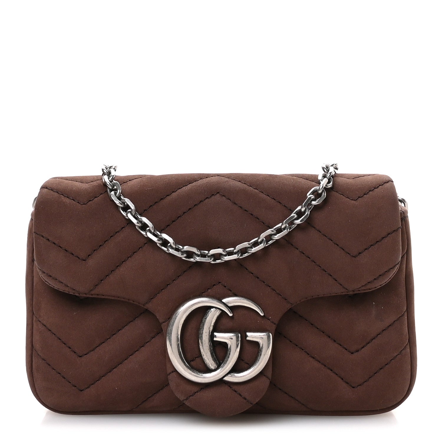 Gucci Nubuck Matelasse Mini GG Marmont Shoulder Bag Dark Brown 1 of 10