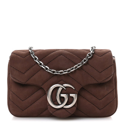 Gucci Nubuck Matelasse Mini GG Marmont Shoulder Bag Dark Brown 1 of 10