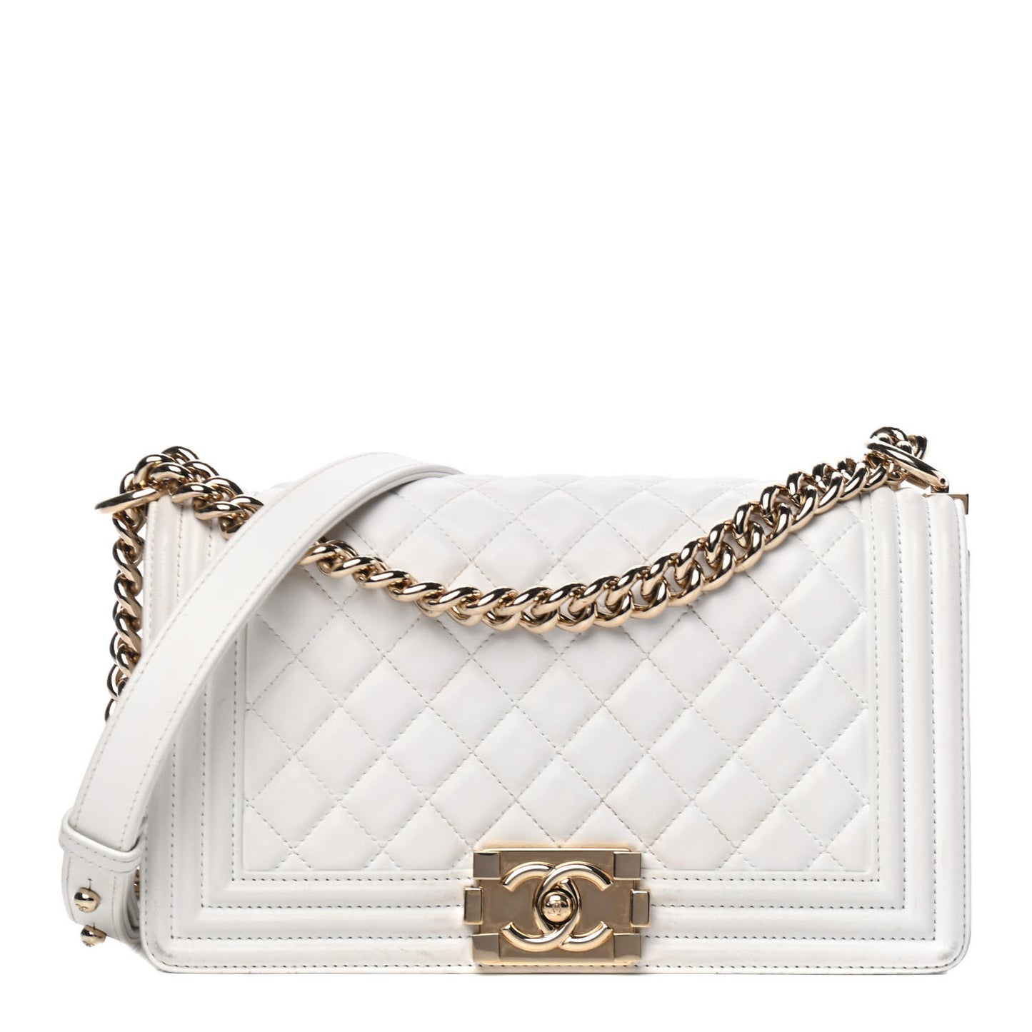 Lambskin Quilted Medium Boy Flap White