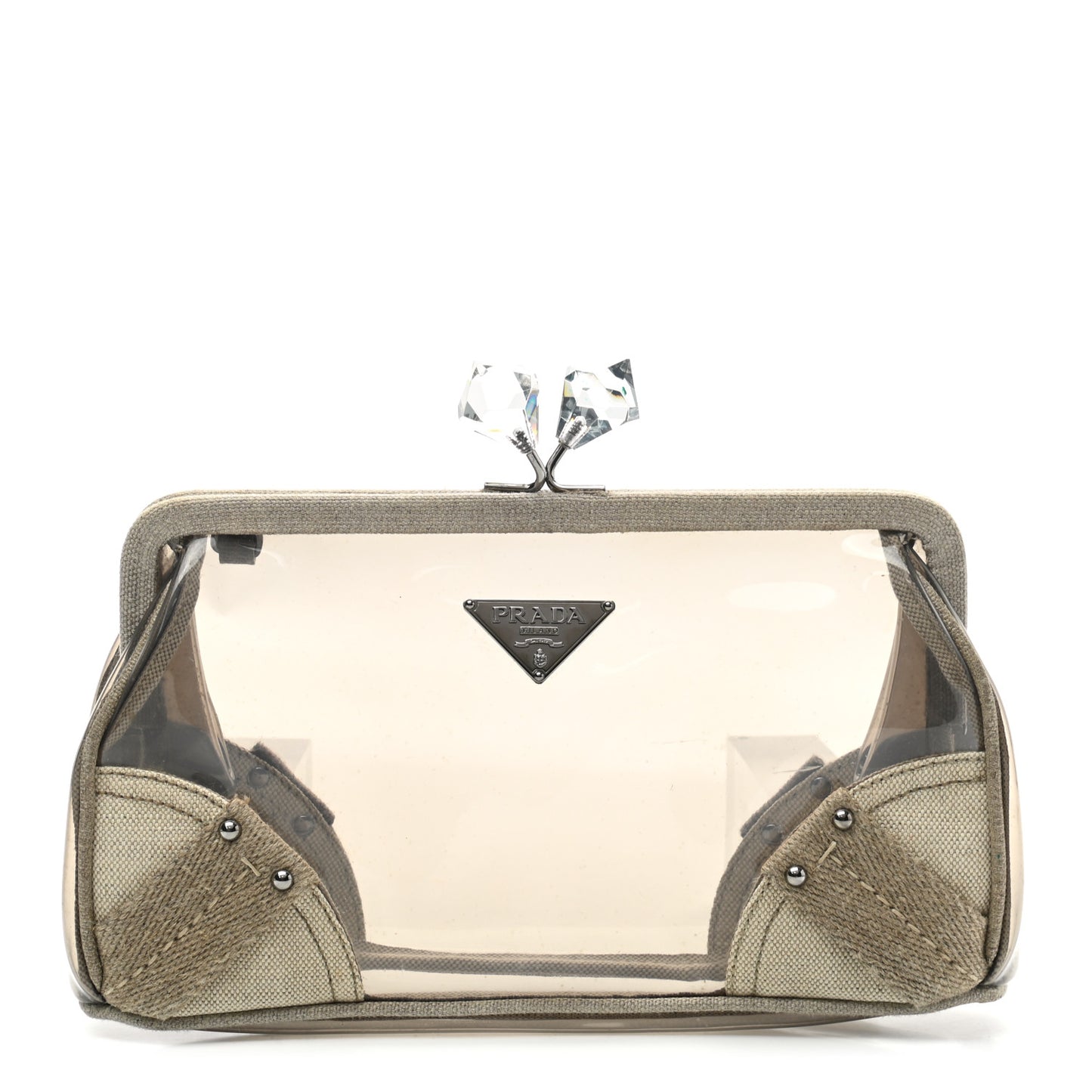 Canvas Plexiglass Kisslock Clutch Naturale