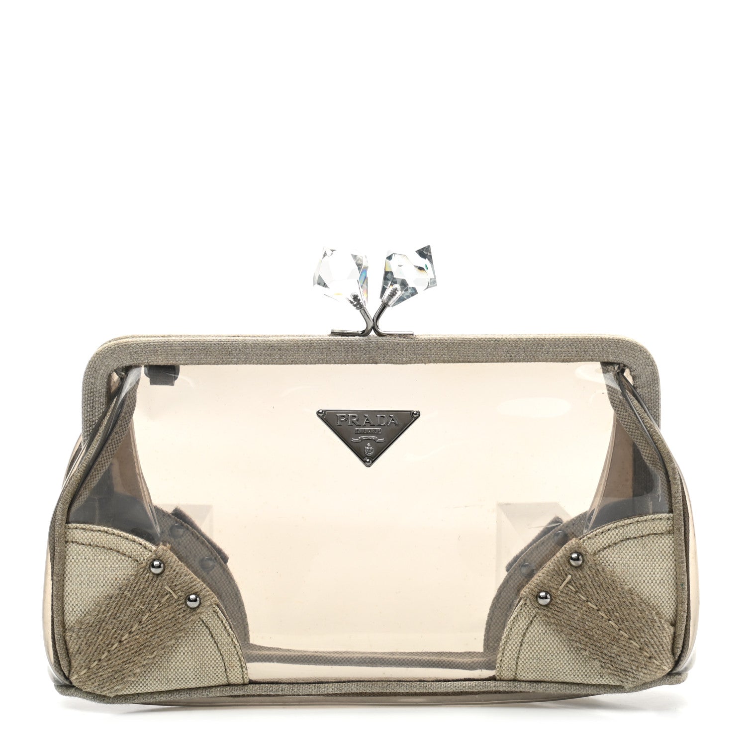 Prada Canvas Plexiglass Kisslock Clutch Naturale 4 of 9