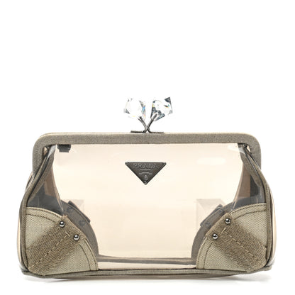 Prada Canvas Plexiglass Kisslock Clutch Naturale 4 of 9