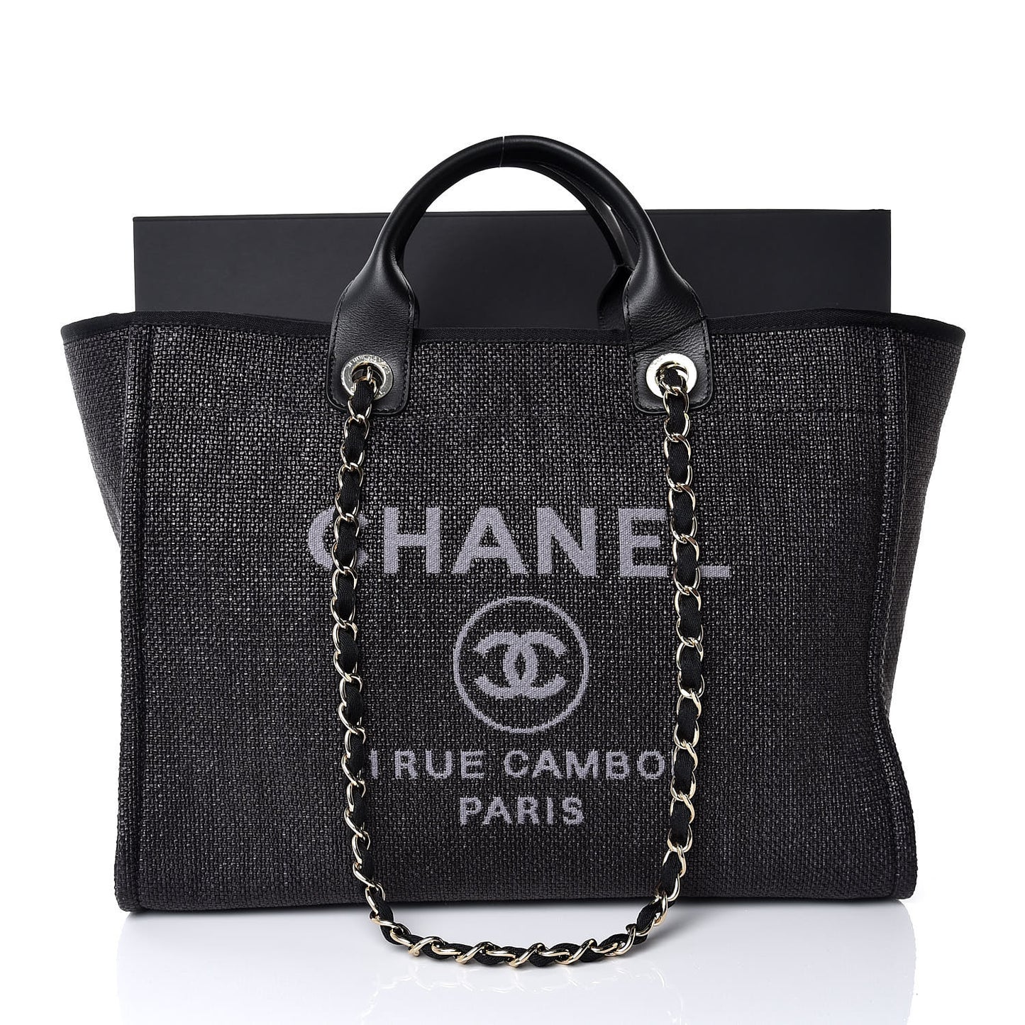 Woven Straw Raffia Large Deauville Tote Black