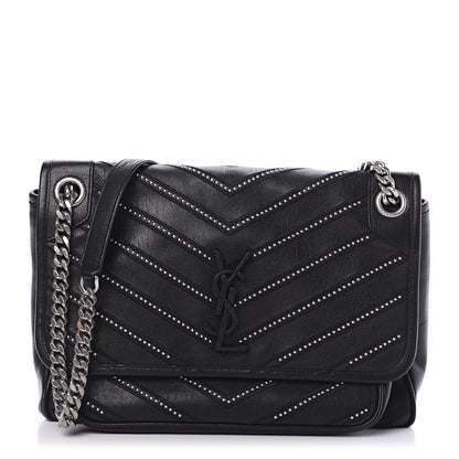 Saint Laurent Lambskin Matelasse Monogram Microstud Medium Niki Chain Satchel Black 1 of 10