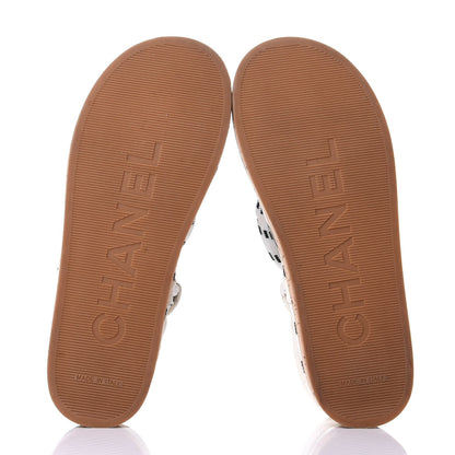 Chanel Cord Lambskin Quilted Logo Sandals 38 White Black 13 of 19