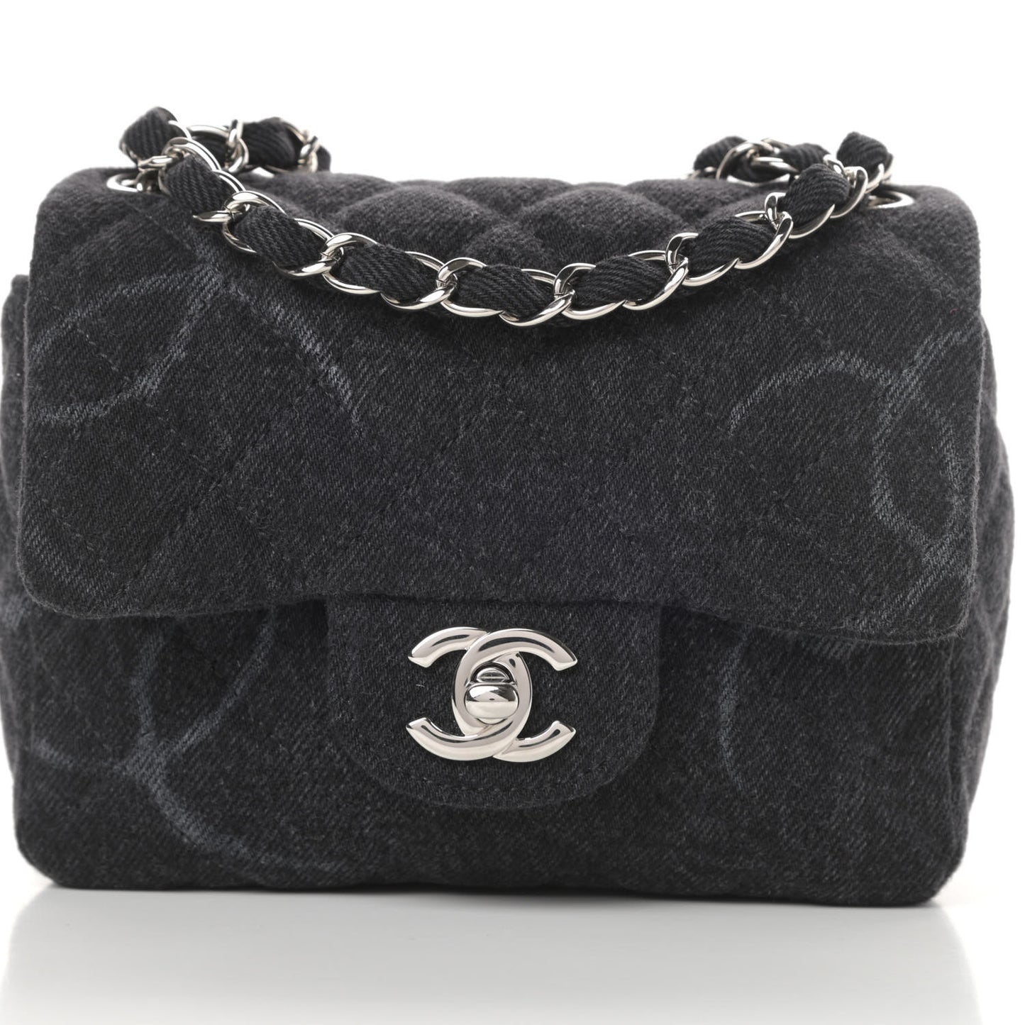 Denim CC Quilted Mini Square Flap Black