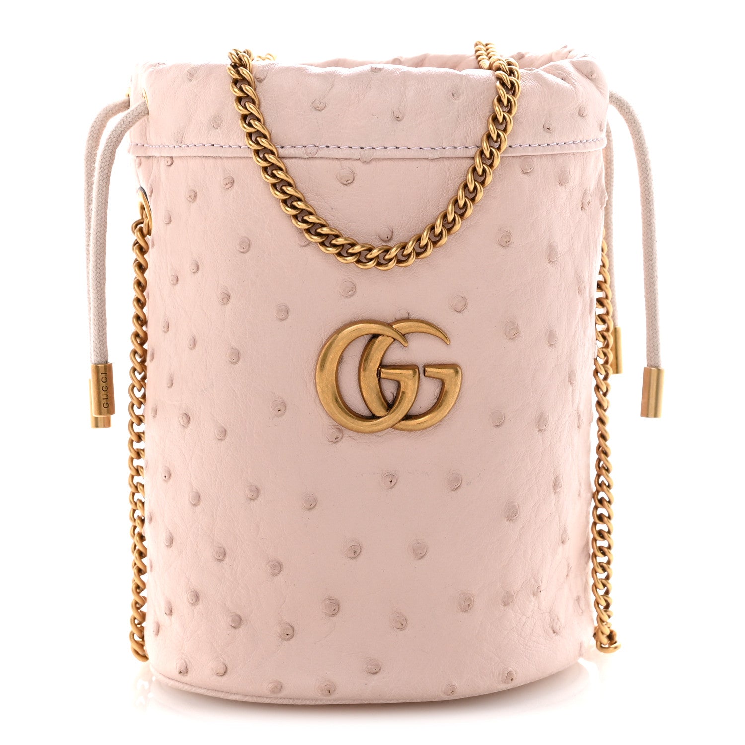 Gucci Ostrich Mini GG Marmont 2.0 Bucket Bag Light Pink 1 of 12
