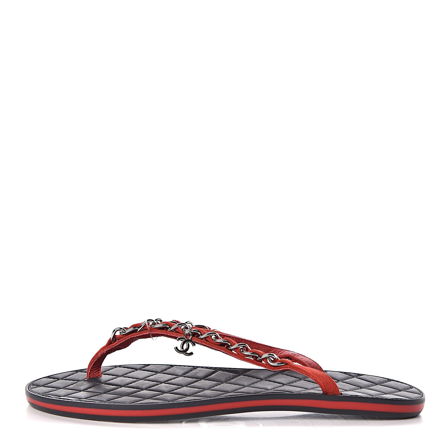 Chanel Suede Calfskin Quilted Chain Thong Sandals 36.5 Red 1 of 12