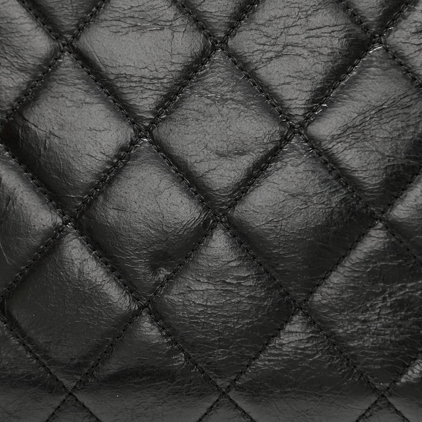 Glazed Calfskin Quilted Large Perfect Edge Flap Black
