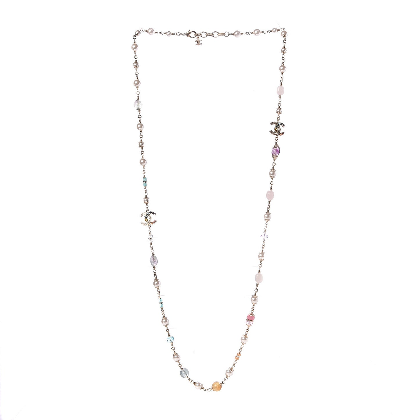 Crystal Pearl Glass CC Long Necklace Light Gold