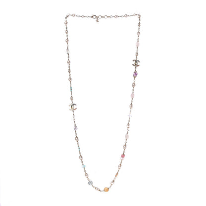 Chanel Crystal Pearl Glass CC Long Necklace Light Gold 3 of 5