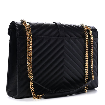 Saint Laurent Grain De Poudre Matelasse Chevron Large Monogram Satchel Black 2 of 4