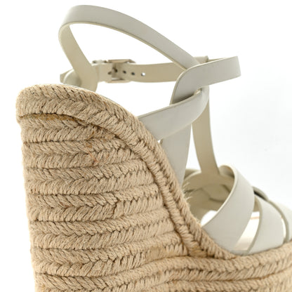 Saint Laurent Calfskin Tribute 95 Platform Espadrille Wedge Sandals 39 Porcellana 14 of 15