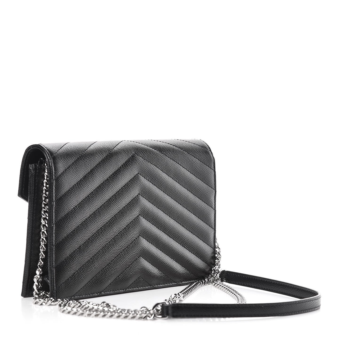Grain De Poudre Matelasse Chevron Monogram Envelope Chain Wallet Black