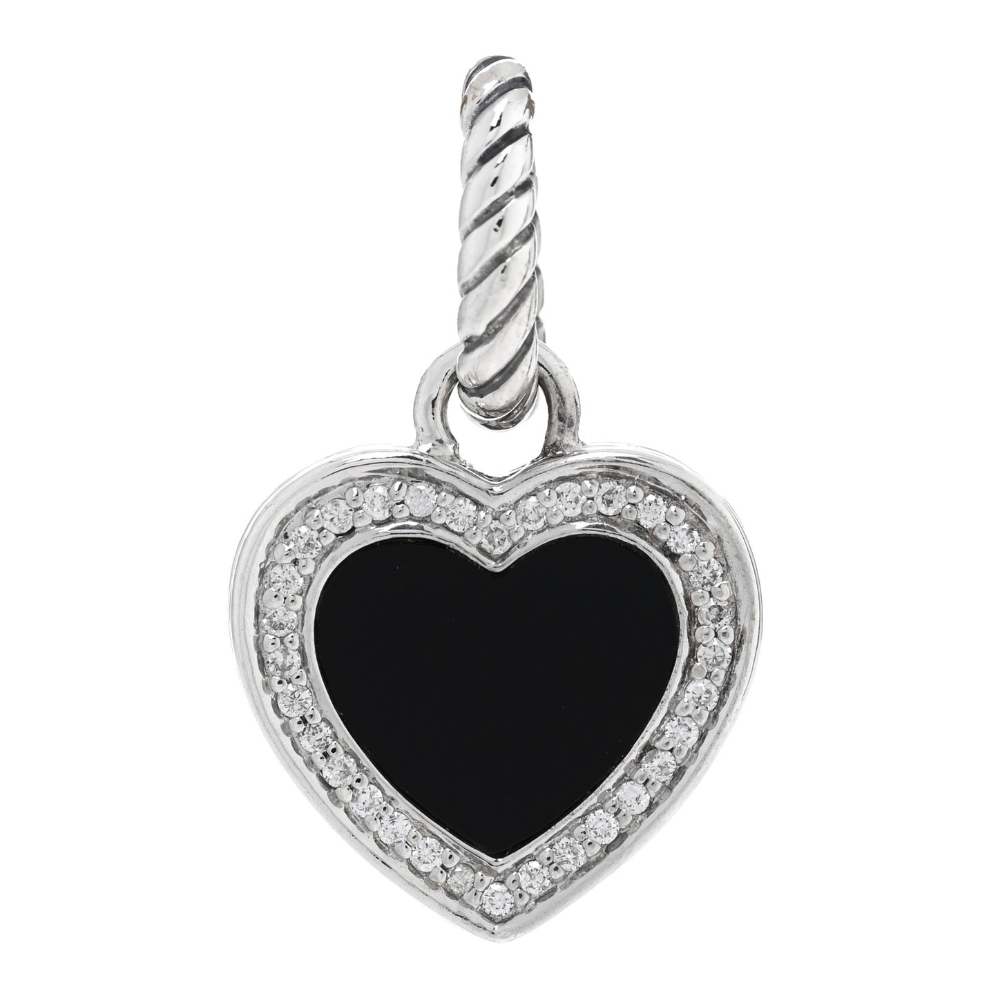 Sterling Silver Black Onyx Diamond Cable Heart Charm Pendant