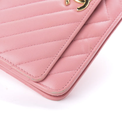 Chanel Lambskin Chevron Quilted Trendy CC Wallet On Chain WOC Pink 13 of 15