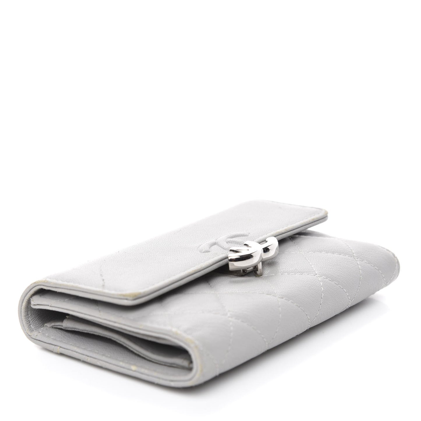 Lambskin Quilted CC Box Flap Wallet Grey