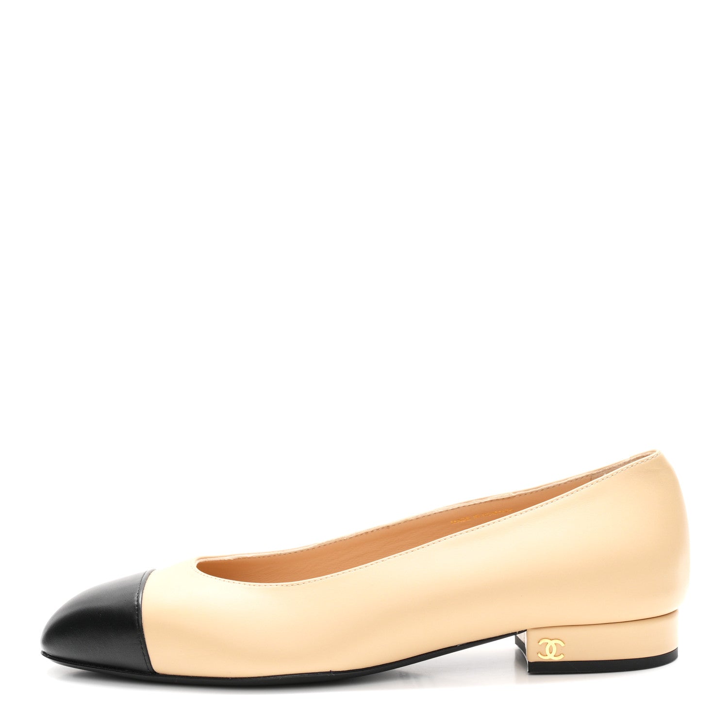 Chanel Lambskin Cap Toe CC Uniform Ballerina Flats 38 Beige Black 1 of 10