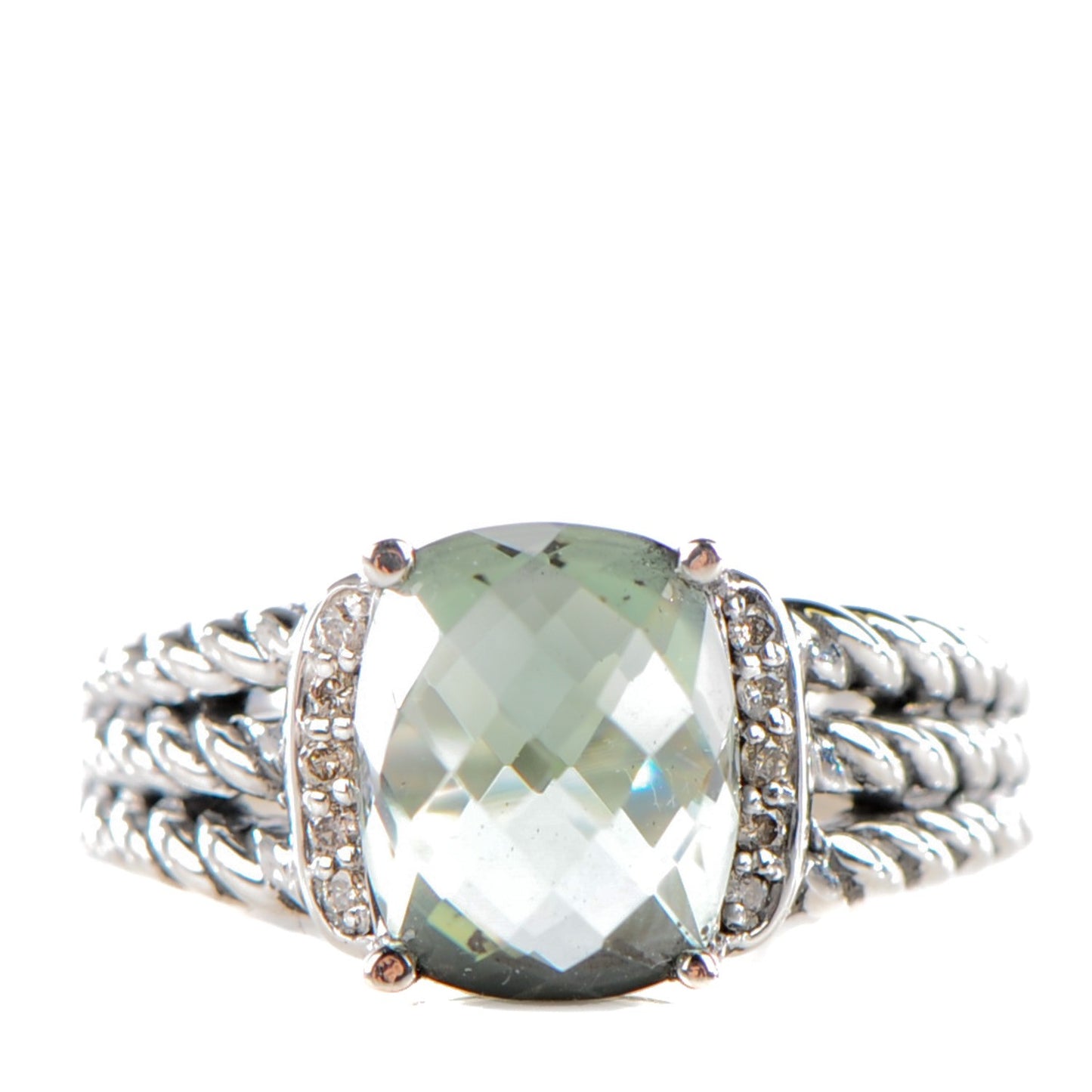 Sterling Silver Diamond Prasiolite 10mm Petite Wheaton Ring