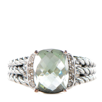 David Yurman Sterling Silver Diamond Prasiolite 10mm Petite Wheaton Ring 1 of 6