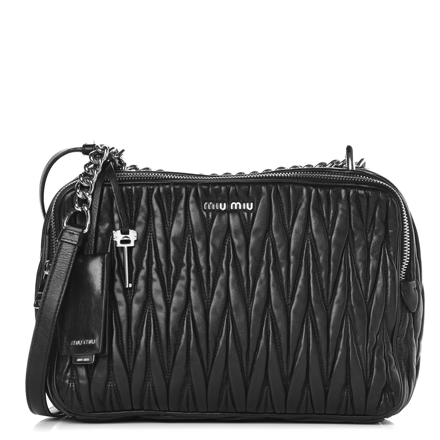 Miu Miu Nappa Matelasse Double Zip Shoulder Bag Black 2 of 15