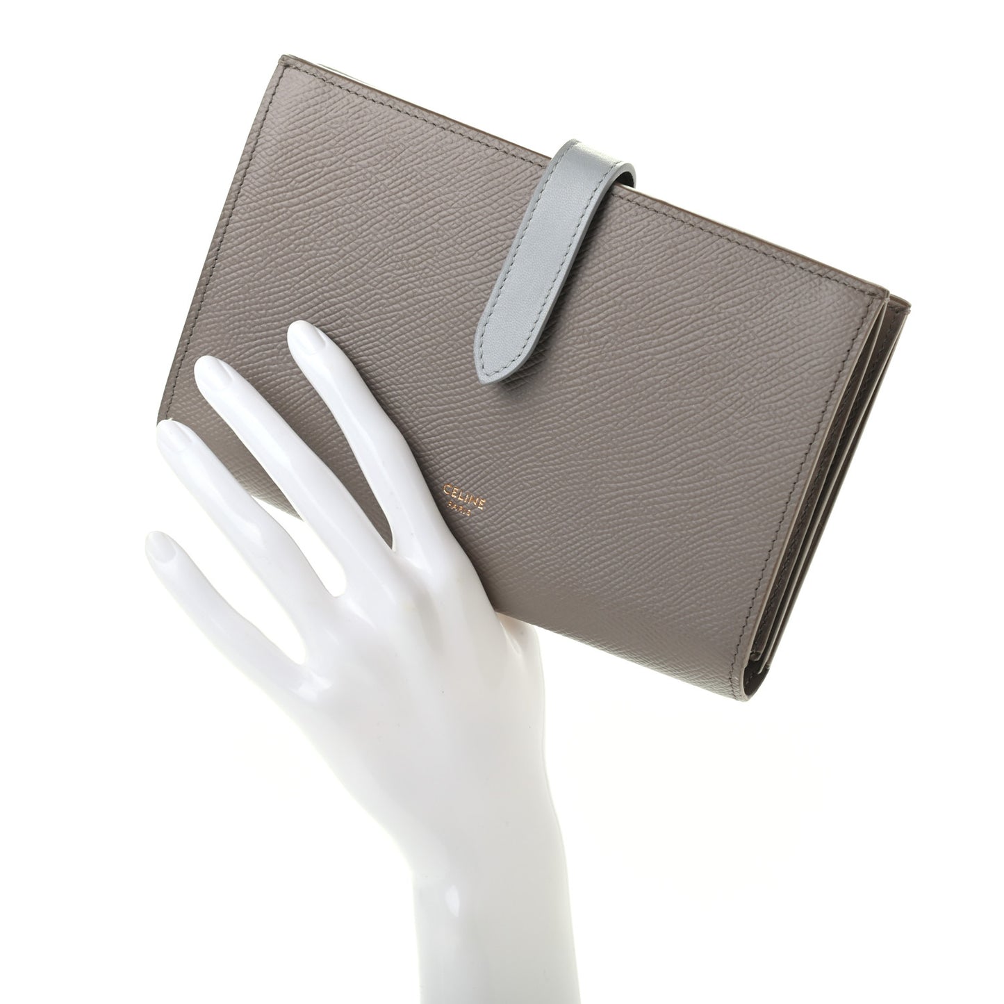 Grained Calfskin Large Multifunction Strap Wallet Pebble Mineral
