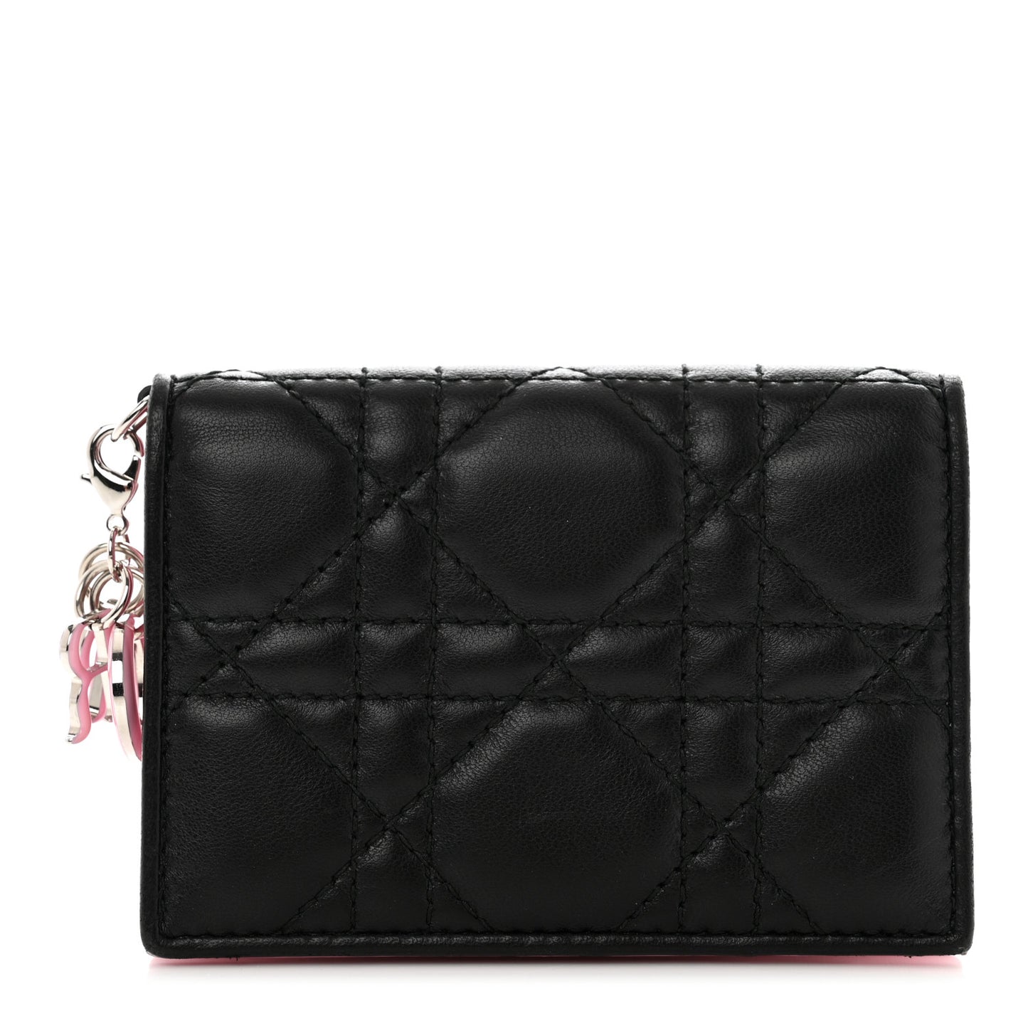 Lambskin Cannage Bi-Color Small Lady Dior Flap Card Holder Black Pink
