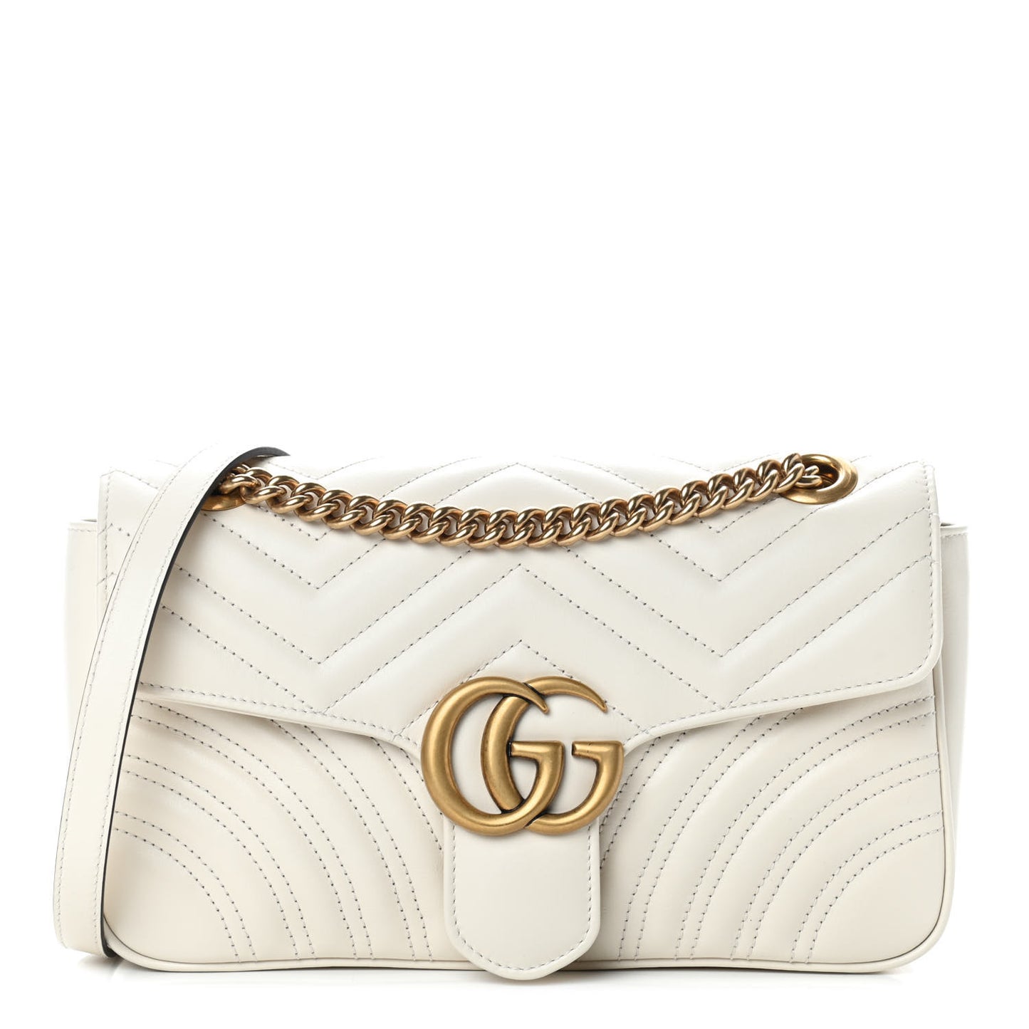 Calfskin Matelasse Small GG Marmont Shoulder Bag White