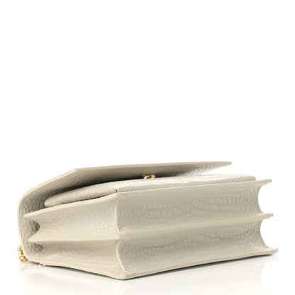 Saint Laurent Calfskin Crocodile Embossed Medium Monogram Sunset Blanc Vintage 3 of 12