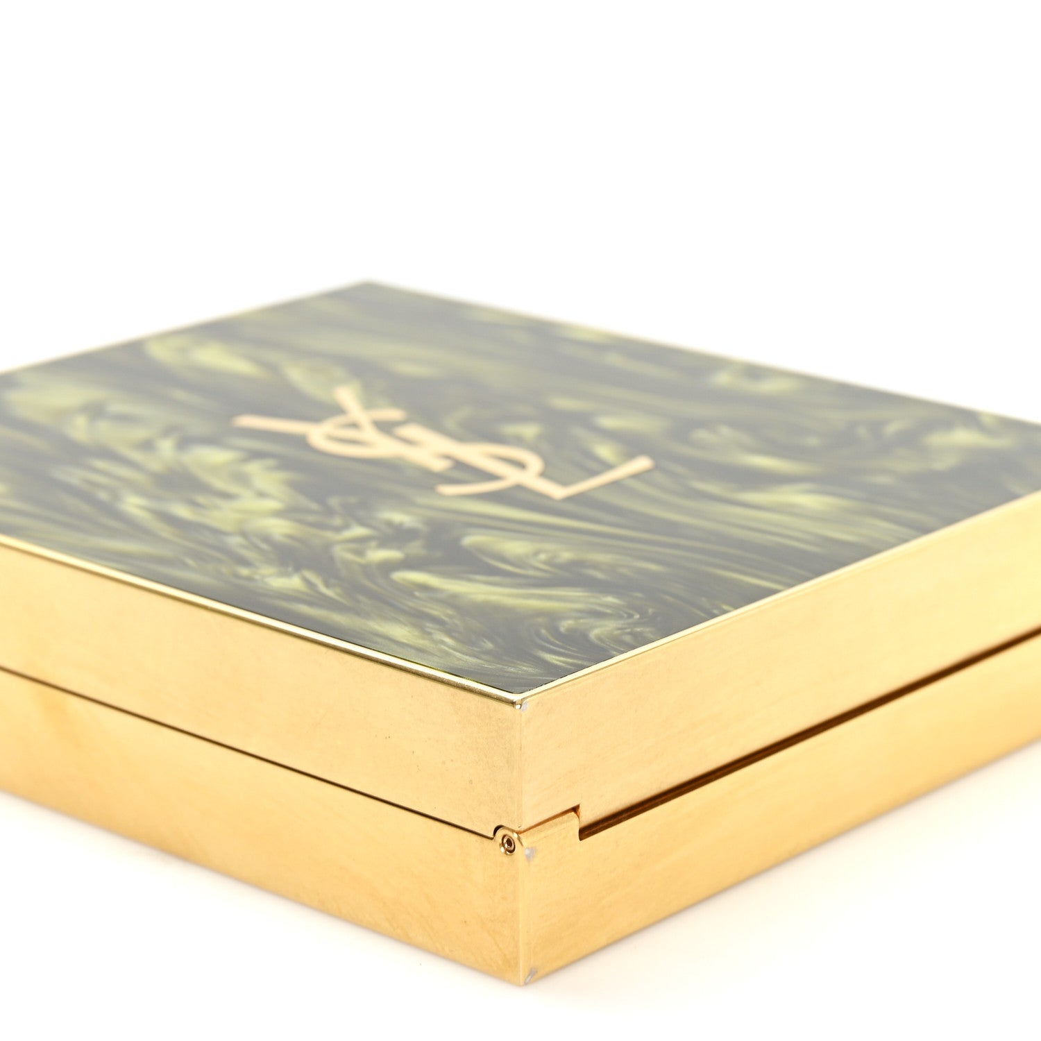 Saint Laurent Plexiglass Monogram Minaudiere Tuxedo Box Clutch Shaded Green Oro Antico 9 of 11
