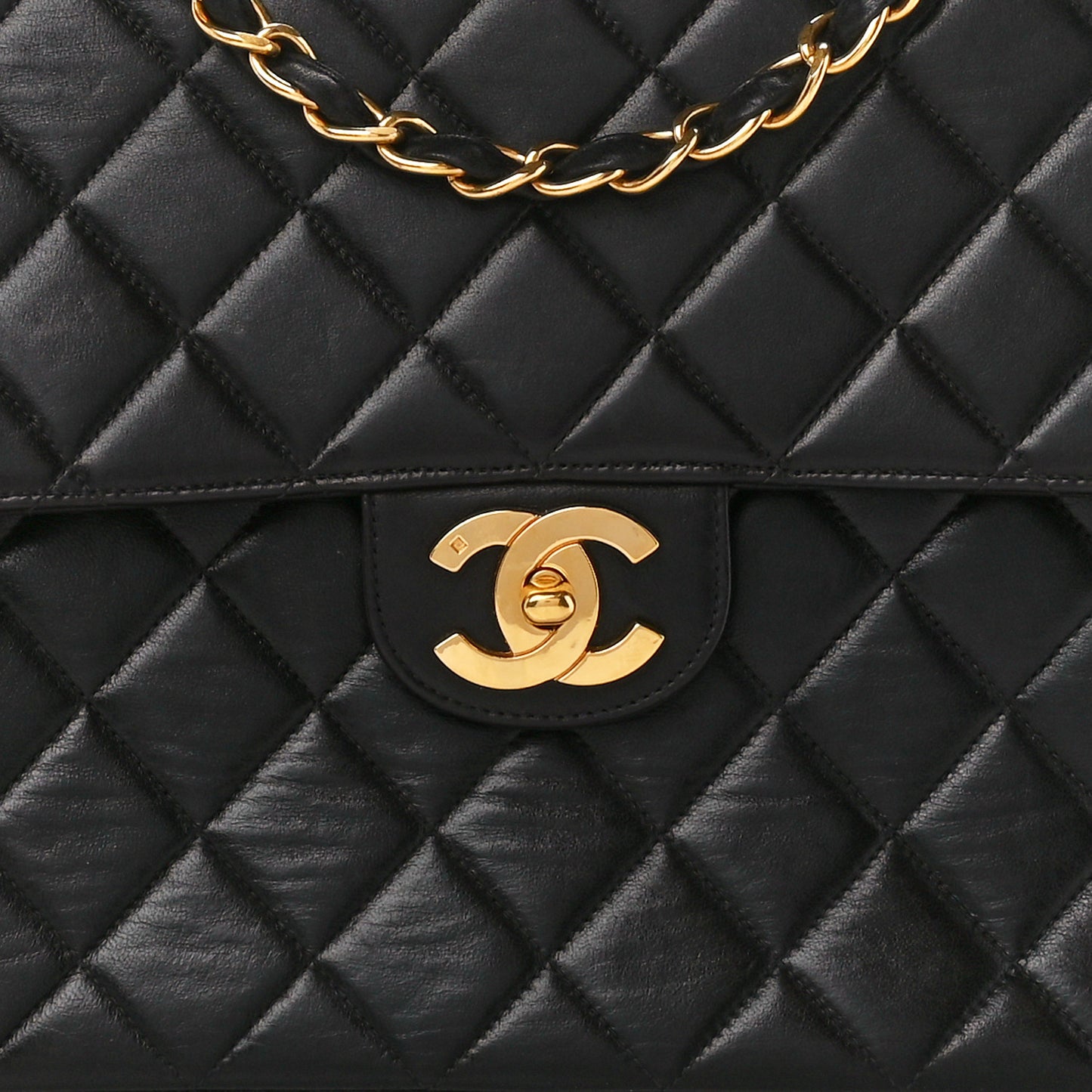 Lambskin Quilted Jumbo Single Flap Black
