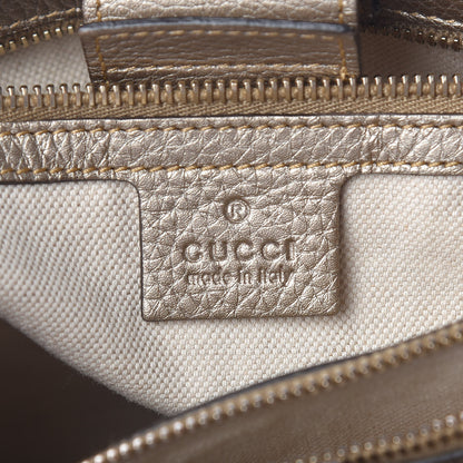Gucci Metallic Pebbled Calfskin Medium Bamboo Shopper Tote Golden Beige 6 of 10