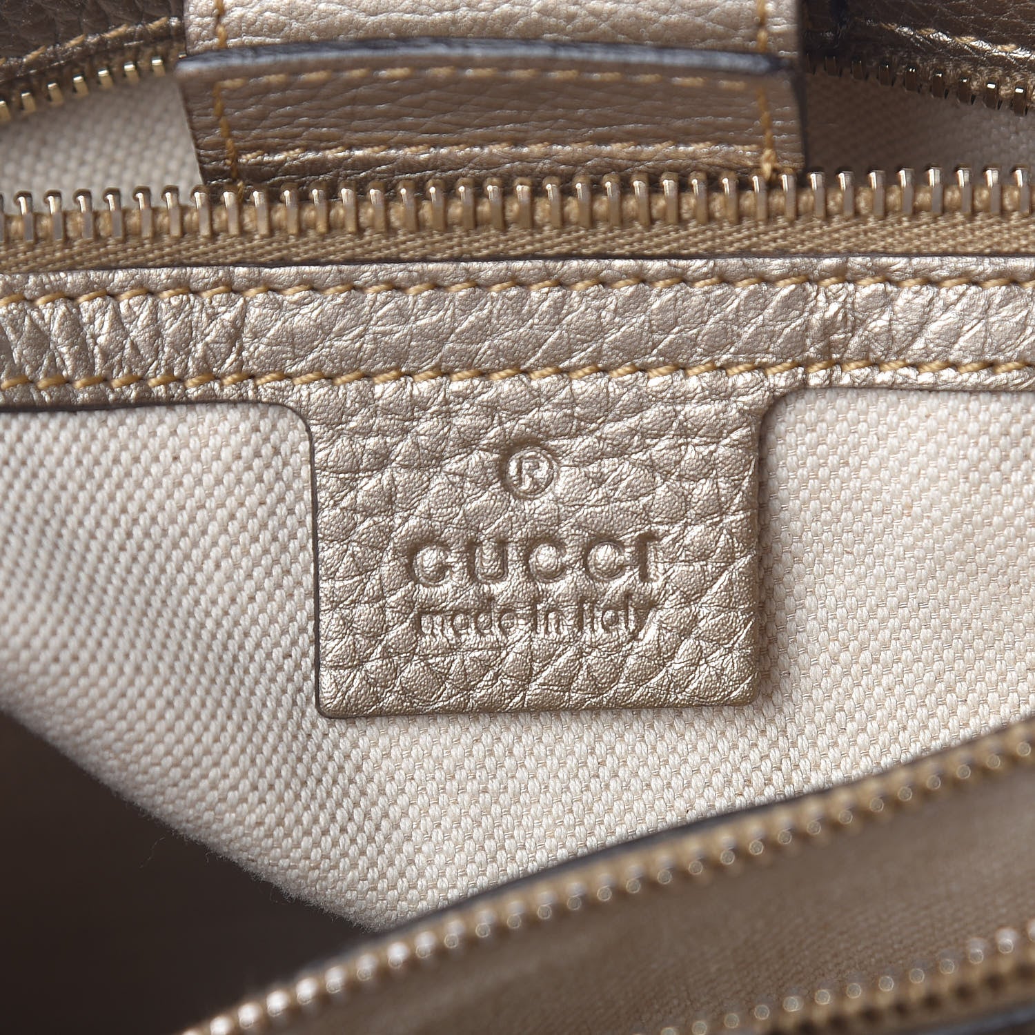 Gucci Metallic Pebbled Calfskin Medium Bamboo Shopper Tote Golden Beige 6 of 10