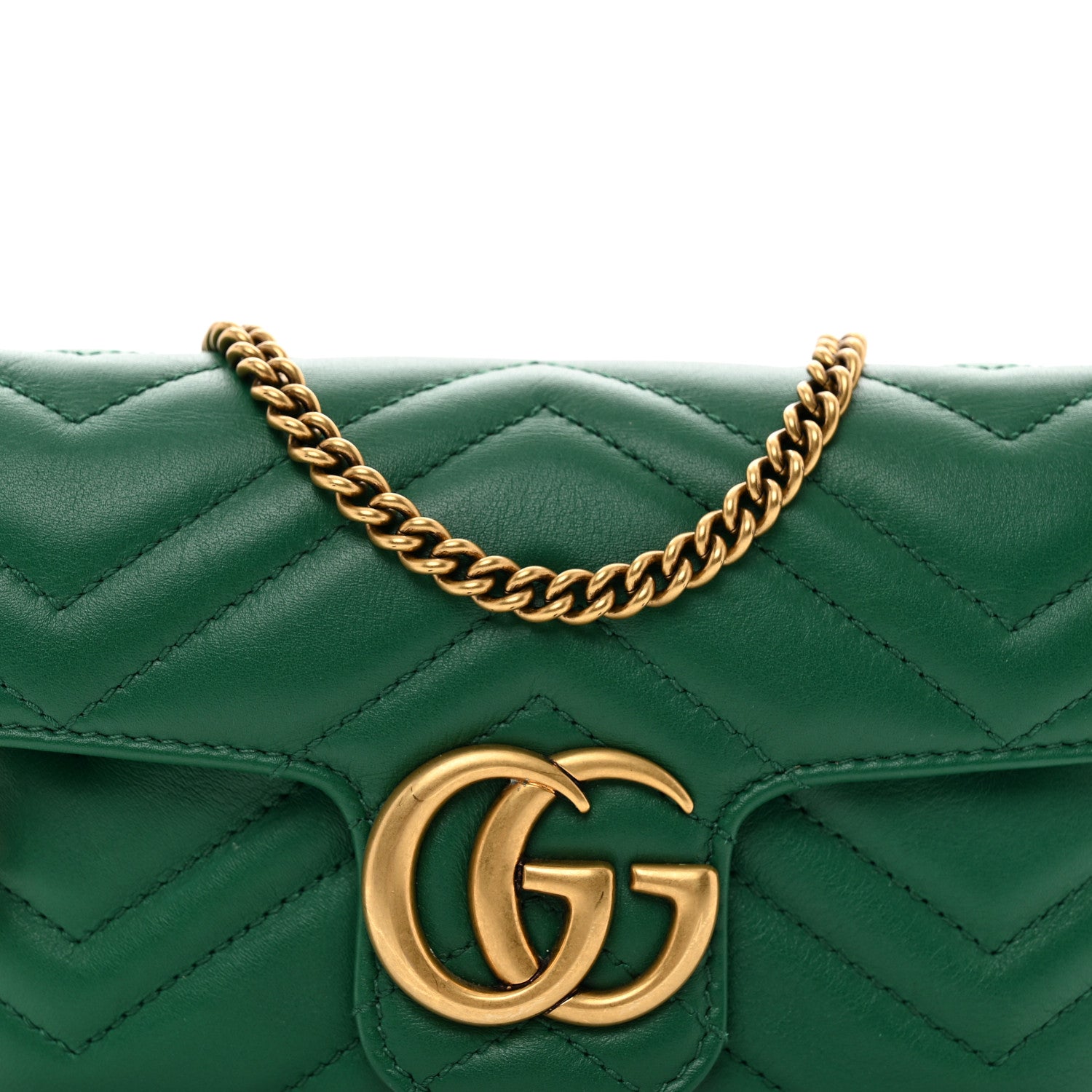 Gucci Calfskin Matelasse Super Mini GG Marmont Shoulder Bag Emerald Green 8 of 11
