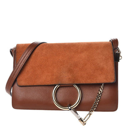 Chloe Suede Calfskin Small Faye Shoulder Bag Tobacco 1 of 14