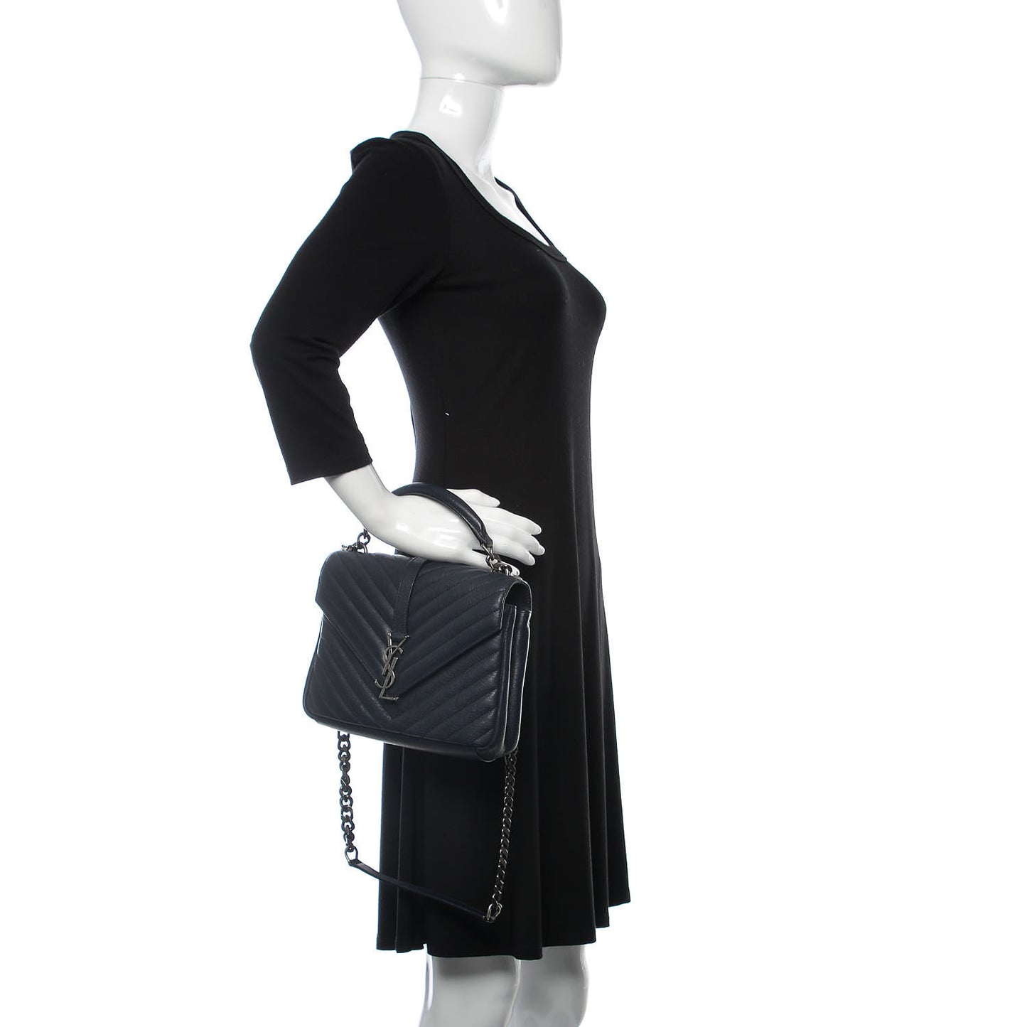 Sheepskin Matelasse Chevron Monogram Medium College Bag Deep Marine