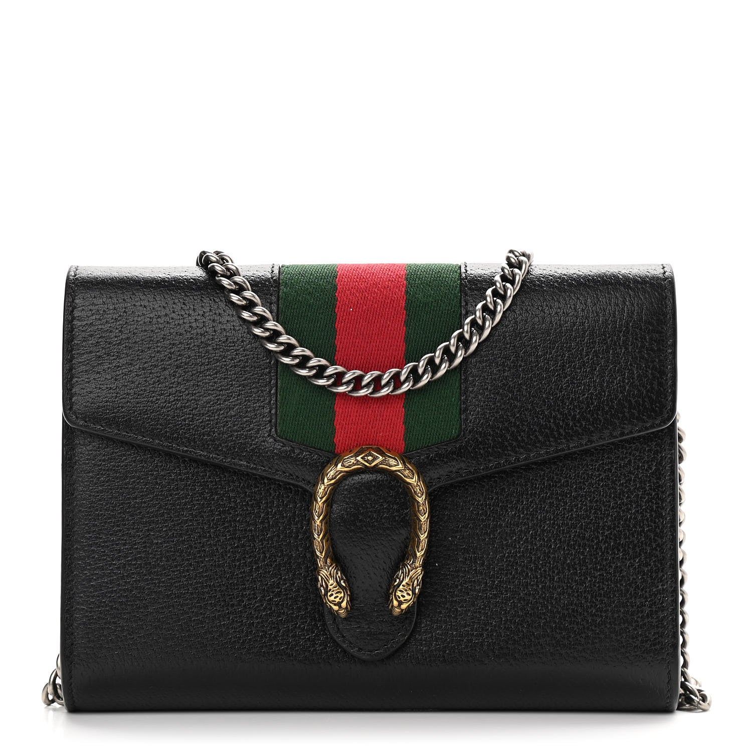 Gucci Calfskin Web Mini Dionysus Chain Wallet Black 1 of 12