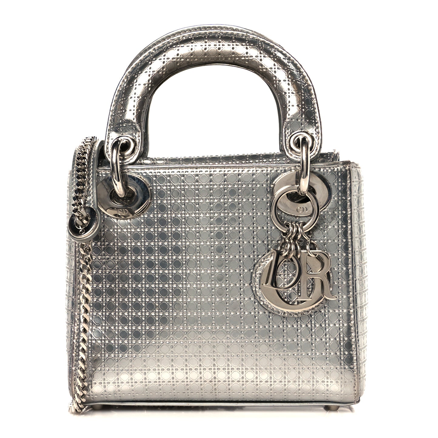 Metallic Patent Micro-Cannage Mini Lady Dior Silver