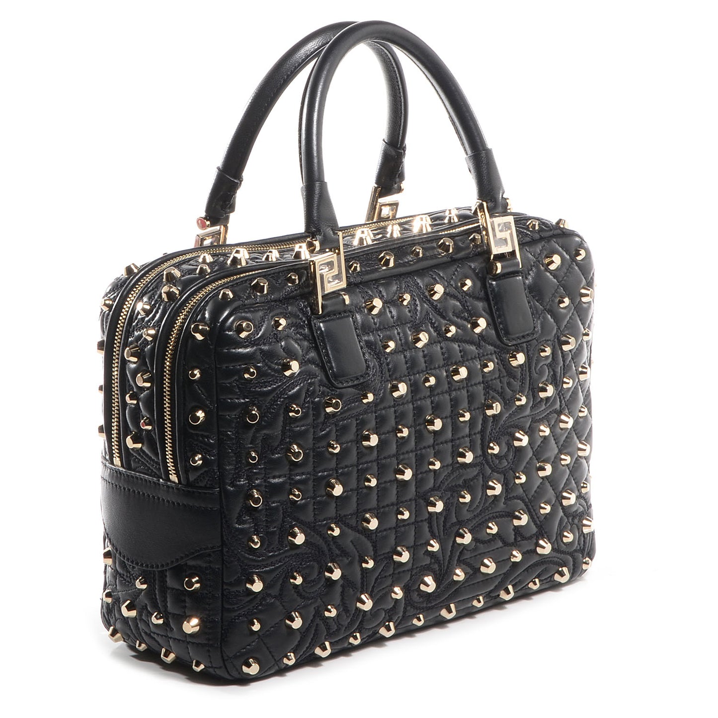 Barocco Quilted Leather Studded Vanitas Demetra Black
