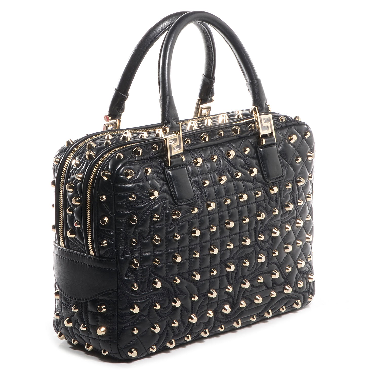 Versace Barocco Quilted Leather Studded Vanitas Demetra Black 3 of 8