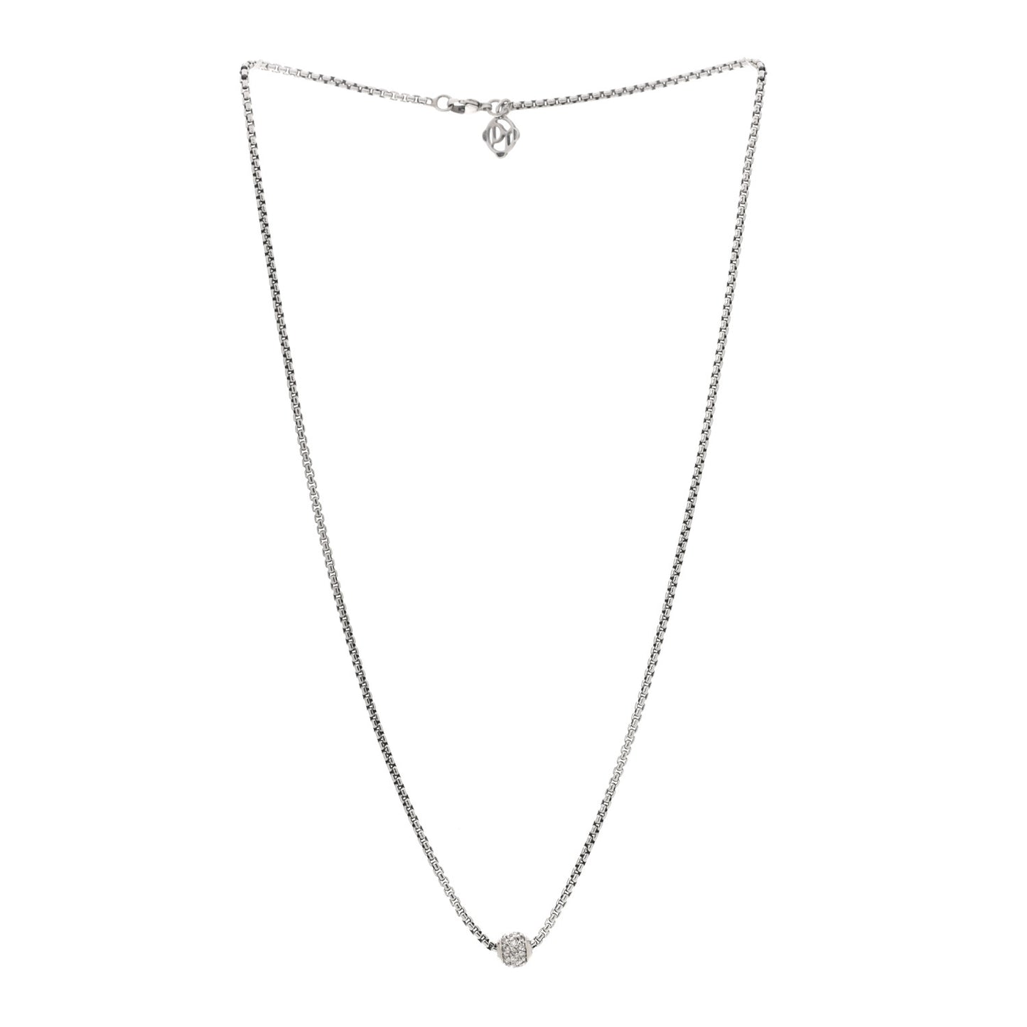 Sterling Silver 18K White Gold Diamond Pave Ball Box Chain Necklace