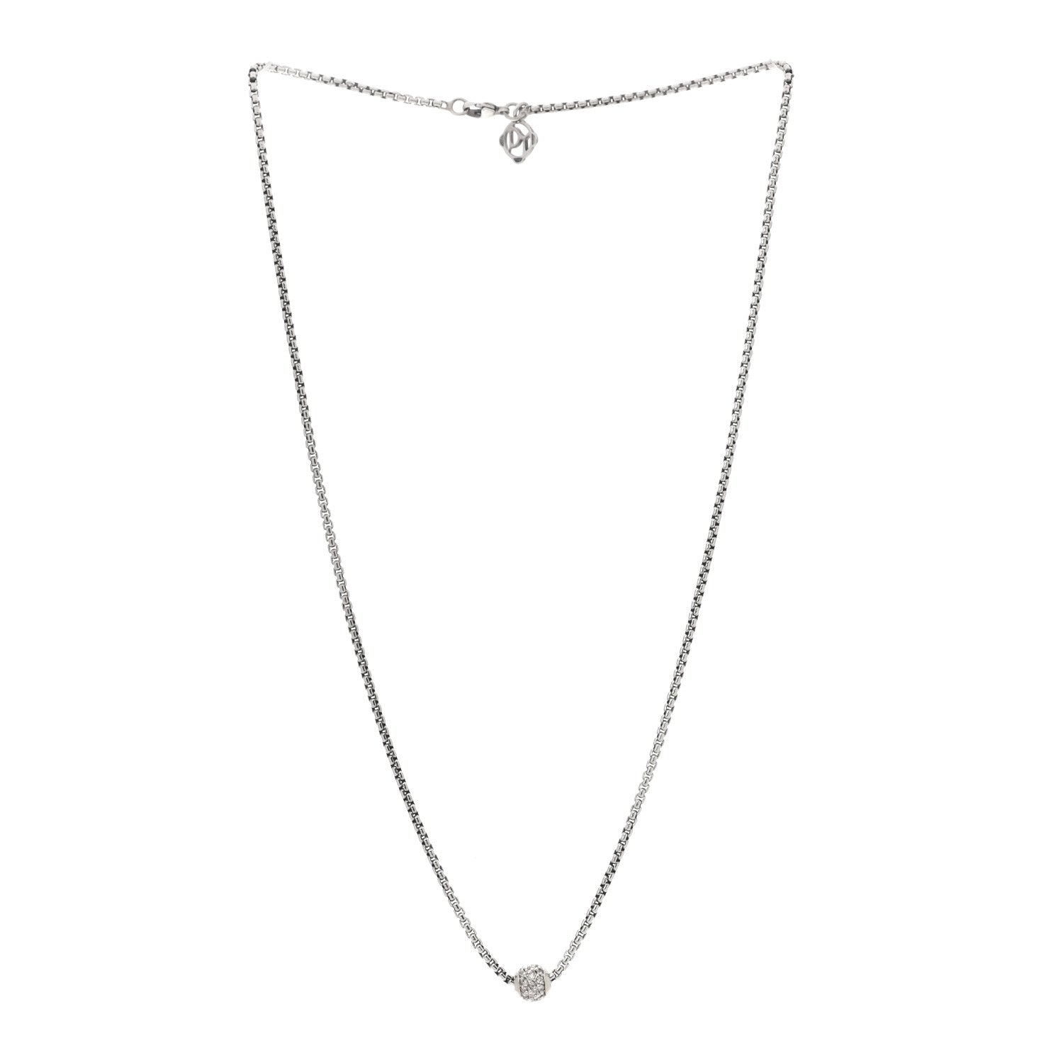 David Yurman Sterling Silver 18K White Gold Diamond Pave Ball Box Chain Necklace 3 of 5